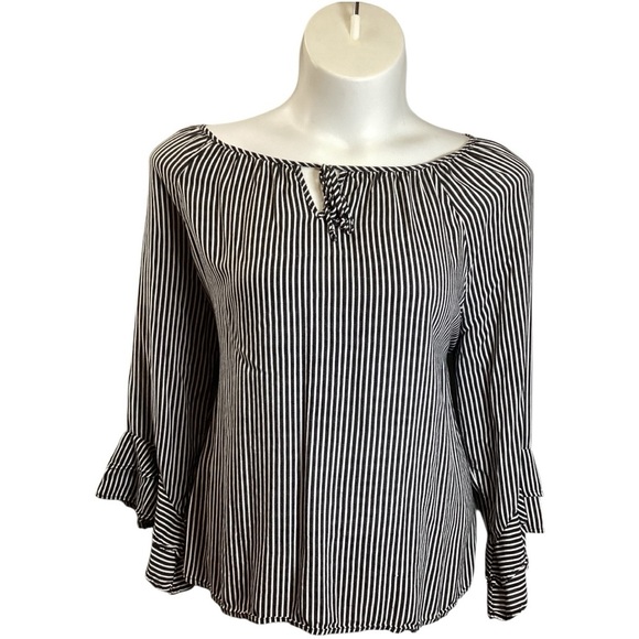 Fred David Black and White Striped Blouse, Plus Size 2X - Picture 1 of 7